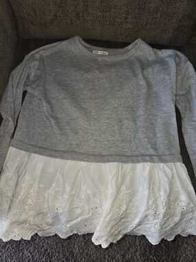 Charmed HeartsGray Crewneck Top With Lace Bottom